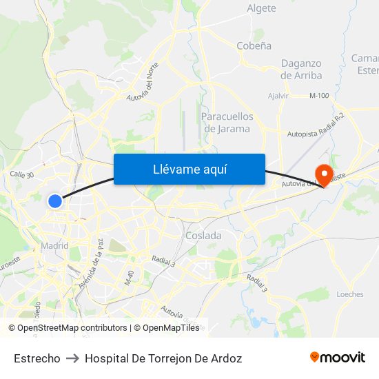 Estrecho to Hospital De Torrejon De Ardoz map