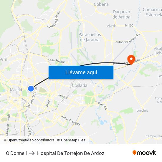 O'Donnell to Hospital De Torrejon De Ardoz map