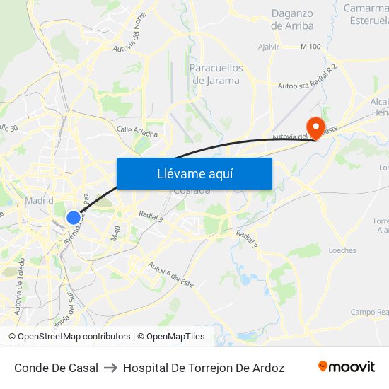 Conde De Casal to Hospital De Torrejon De Ardoz map
