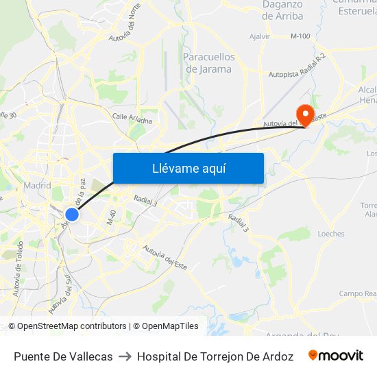 Puente De Vallecas to Hospital De Torrejon De Ardoz map