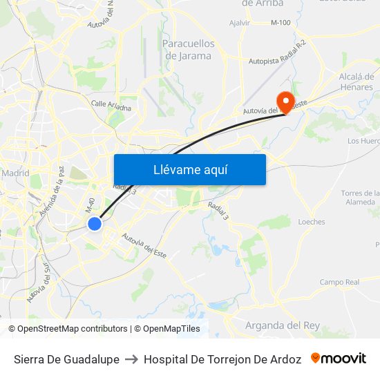 Sierra De Guadalupe to Hospital De Torrejon De Ardoz map