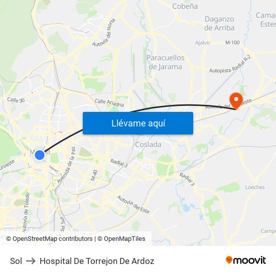 Sol to Hospital De Torrejon De Ardoz map