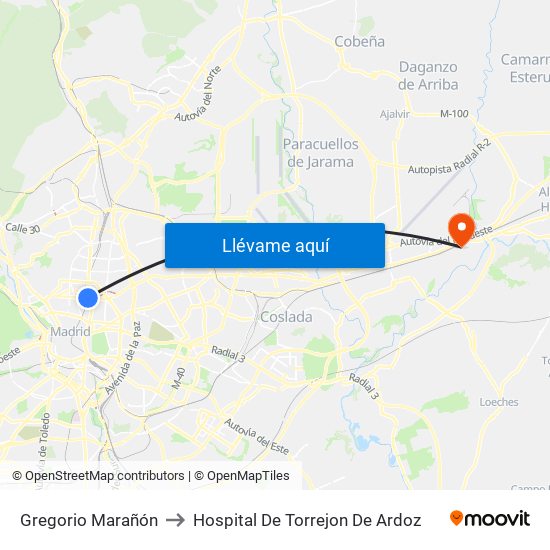 Gregorio Marañón to Hospital De Torrejon De Ardoz map