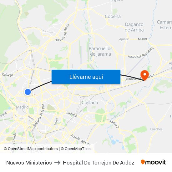 Nuevos Ministerios to Hospital De Torrejon De Ardoz map