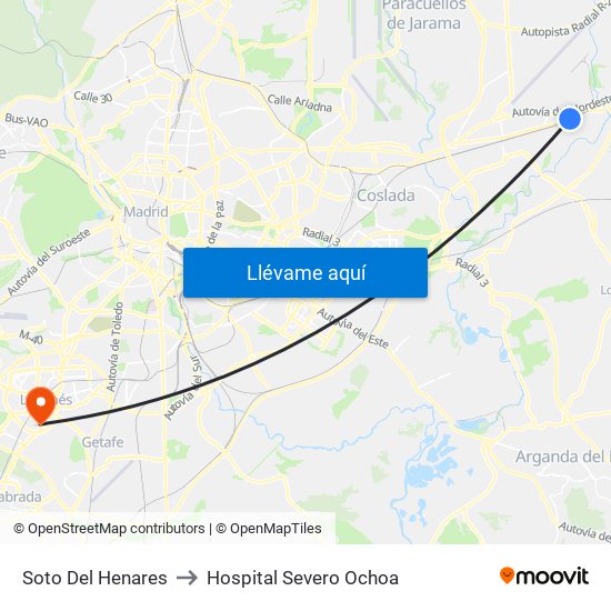 Soto Del Henares to Hospital Severo Ochoa map