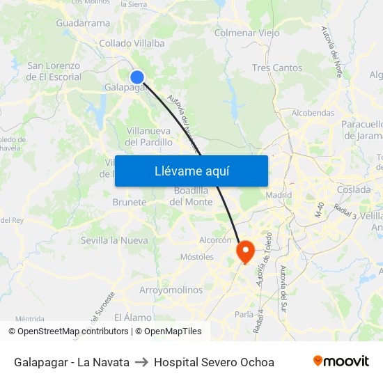 Galapagar - La Navata to Hospital Severo Ochoa map