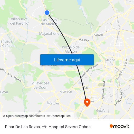 Pinar De Las Rozas to Hospital Severo Ochoa map