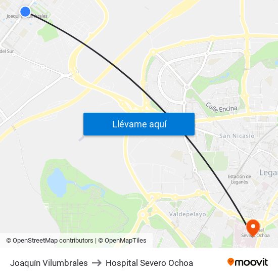 Joaquín Vilumbrales to Hospital Severo Ochoa map