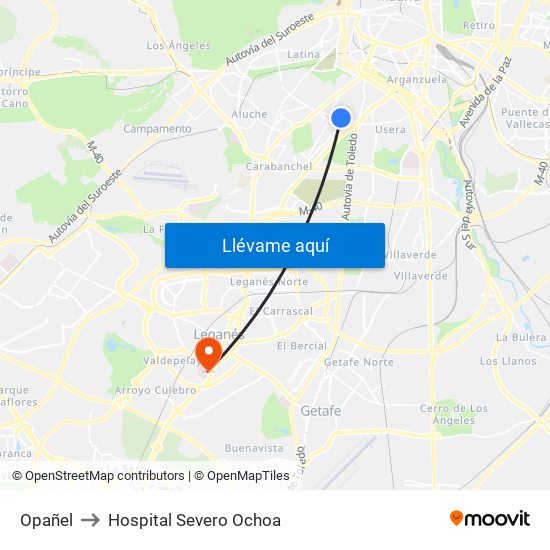 Opañel to Hospital Severo Ochoa map