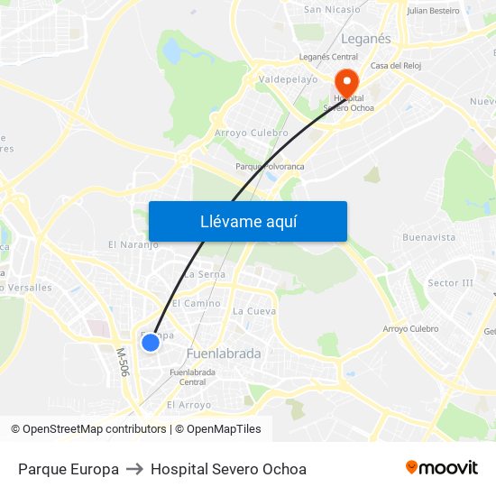 Parque Europa to Hospital Severo Ochoa map