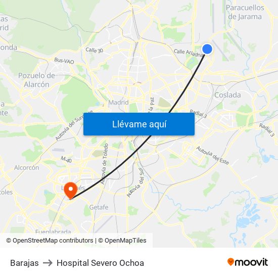 Barajas to Hospital Severo Ochoa map