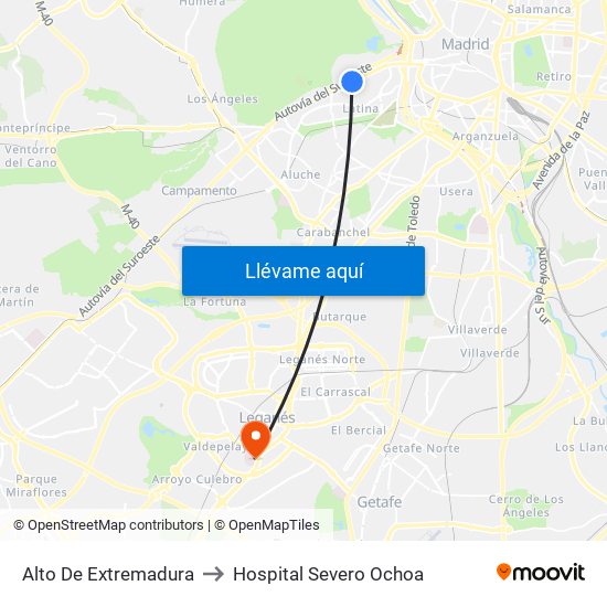 Alto De Extremadura to Hospital Severo Ochoa map