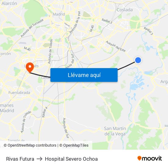 Rivas Futura to Hospital Severo Ochoa map
