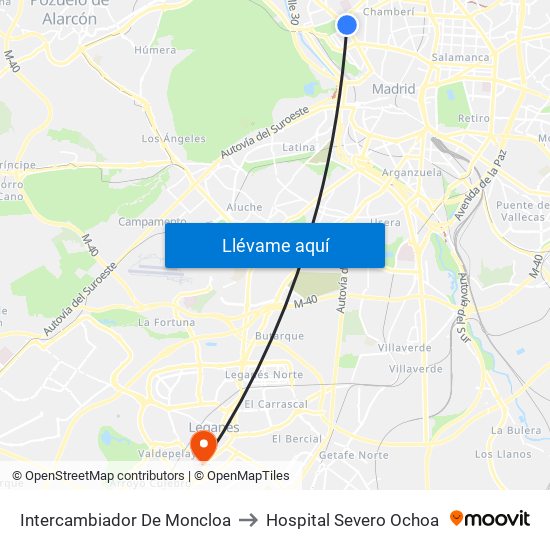 Intercambiador De Moncloa to Hospital Severo Ochoa map