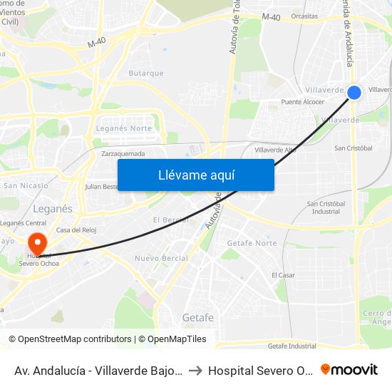 Av. Andalucía - Villaverde Bajo Cruce to Hospital Severo Ochoa map