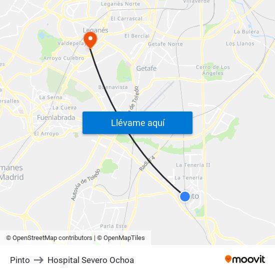 Pinto to Hospital Severo Ochoa map