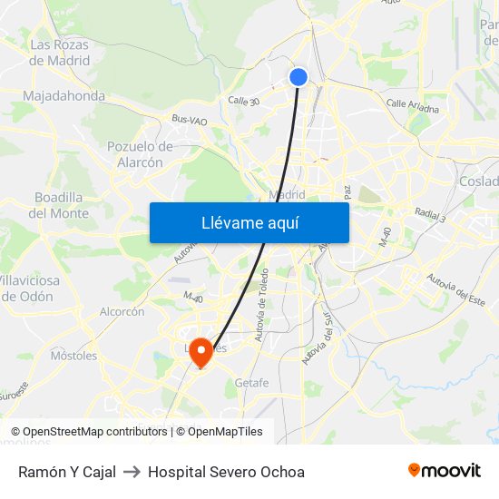 Ramón Y Cajal to Hospital Severo Ochoa map