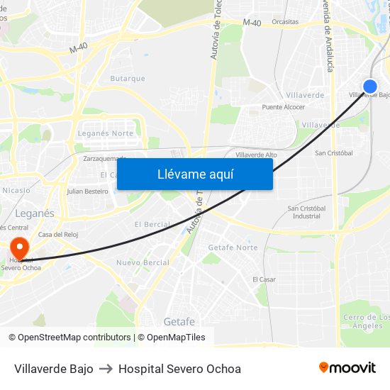 Villaverde Bajo to Hospital Severo Ochoa map