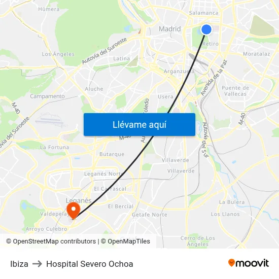 Ibiza to Hospital Severo Ochoa map