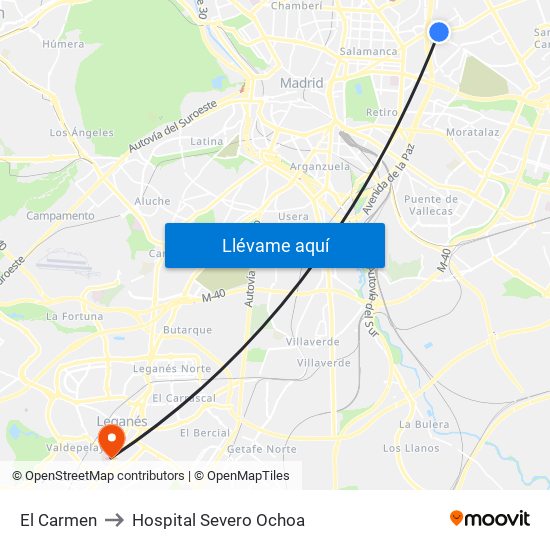 El Carmen to Hospital Severo Ochoa map