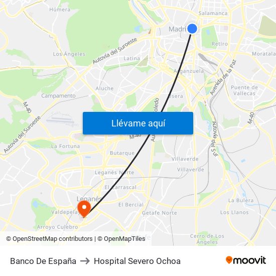Banco De España to Hospital Severo Ochoa map
