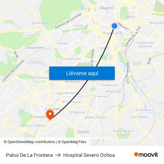 Palos De La Frontera to Hospital Severo Ochoa map