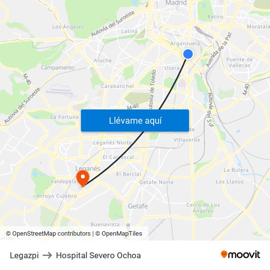 Legazpi to Hospital Severo Ochoa map