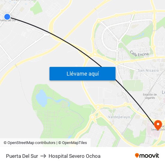 Puerta Del Sur to Hospital Severo Ochoa map