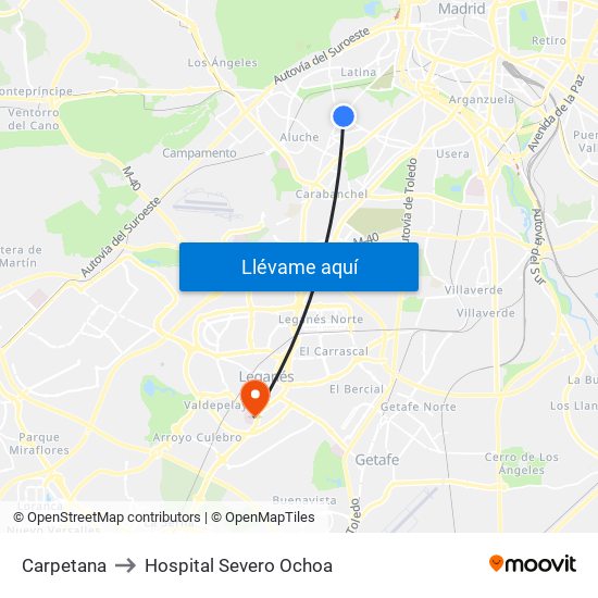 Carpetana to Hospital Severo Ochoa map