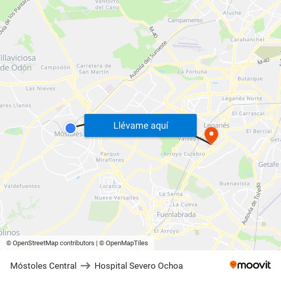 Móstoles Central to Hospital Severo Ochoa map