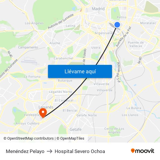 Menéndez Pelayo to Hospital Severo Ochoa map
