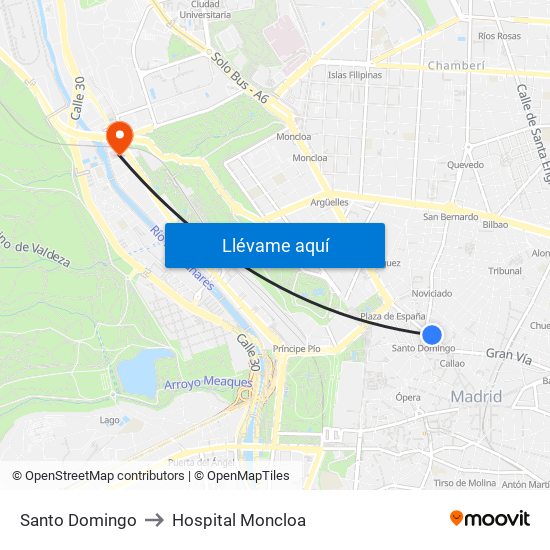 Santo Domingo to Hospital Moncloa map