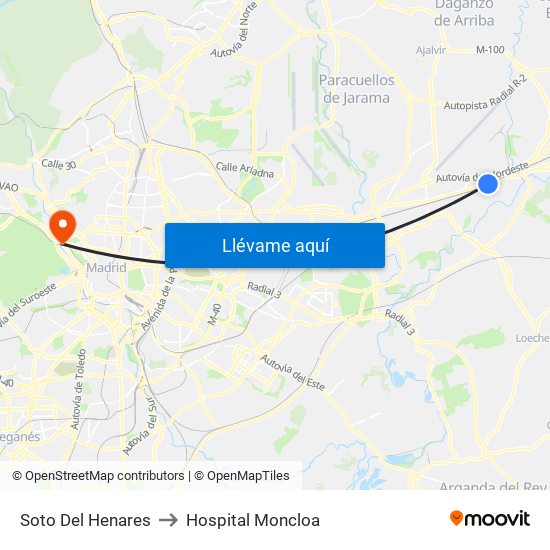 Soto Del Henares to Hospital Moncloa map