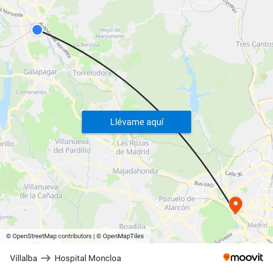 Villalba to Hospital Moncloa map