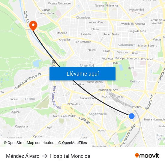 Méndez Álvaro to Hospital Moncloa map