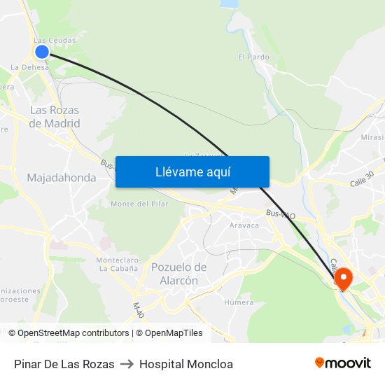 Pinar De Las Rozas to Hospital Moncloa map