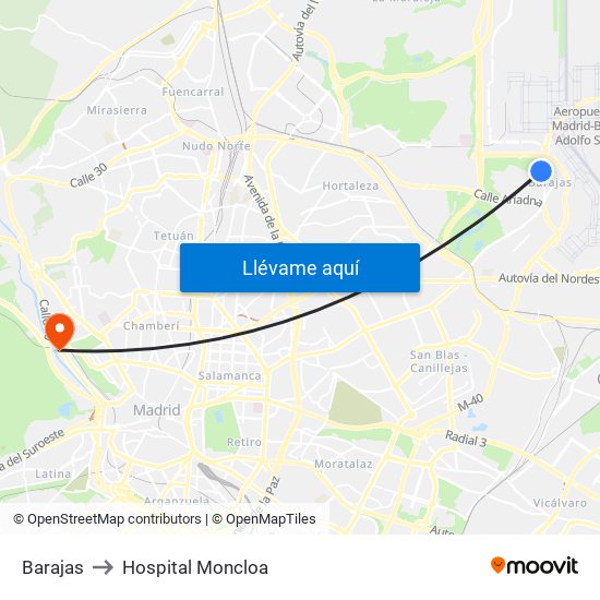 Barajas to Hospital Moncloa map