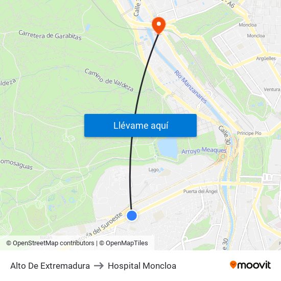 Alto De Extremadura to Hospital Moncloa map