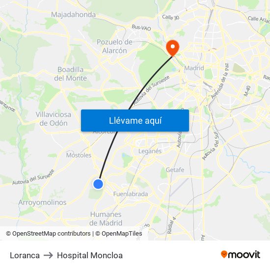 Loranca to Hospital Moncloa map