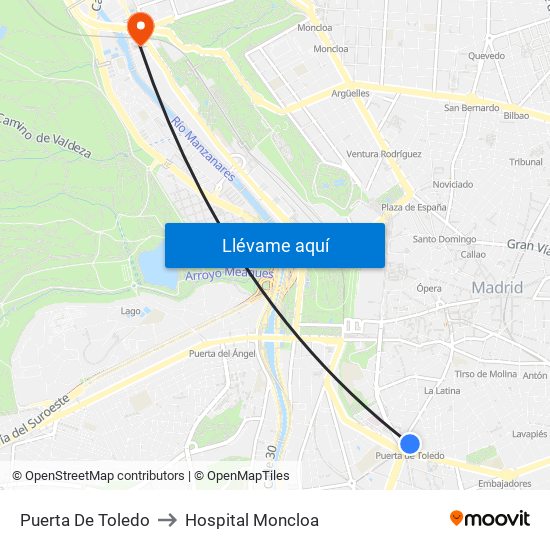Puerta De Toledo to Hospital Moncloa map