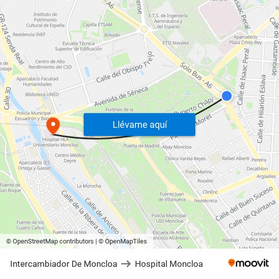 Intercambiador De Moncloa to Hospital Moncloa map