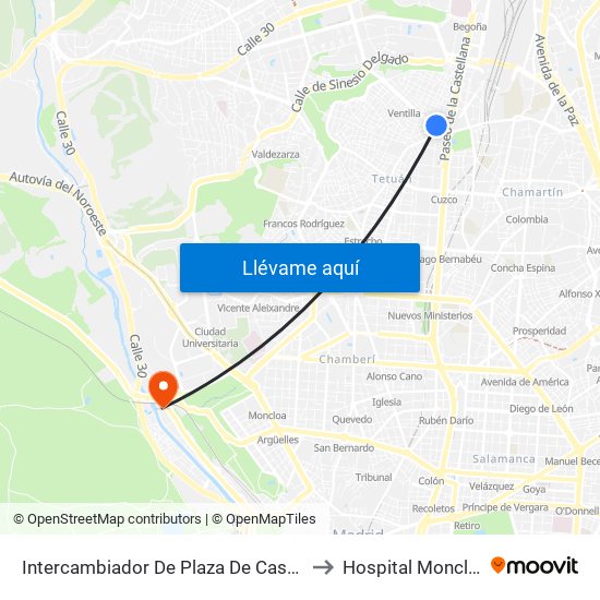 Intercambiador De Plaza De Castilla to Hospital Moncloa map