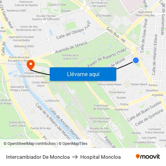 Intercambiador De Moncloa to Hospital Moncloa map