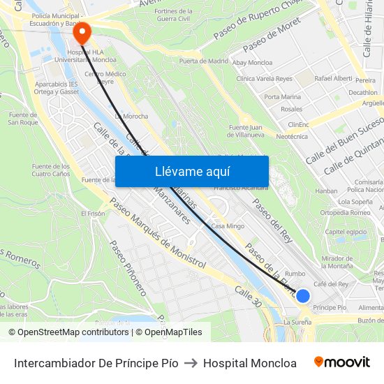 Intercambiador De Príncipe Pío to Hospital Moncloa map