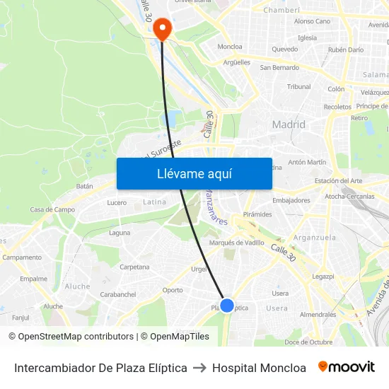 Intercambiador De Plaza Elíptica to Hospital Moncloa map