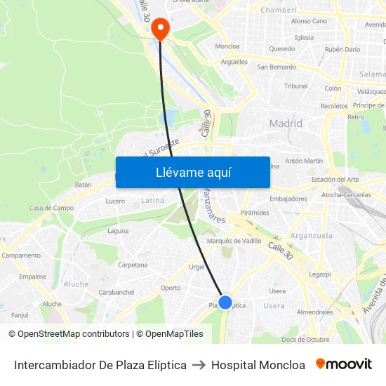 Intercambiador De Plaza Elíptica to Hospital Moncloa map