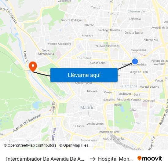Intercambiador De Avenida De América to Hospital Moncloa map