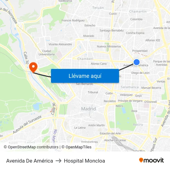 Avenida De América to Hospital Moncloa map