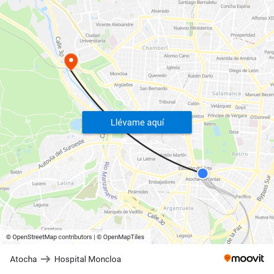 Atocha to Hospital Moncloa map