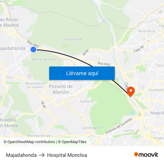 Majadahonda to Hospital Moncloa map